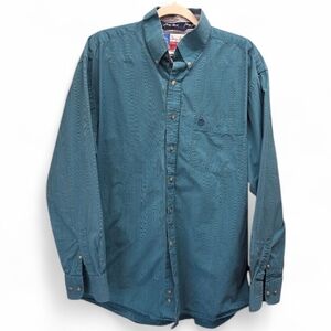 Wrangler George Strait Cowboy Teal Button‎ Down Shirt Western Ranch Core Large